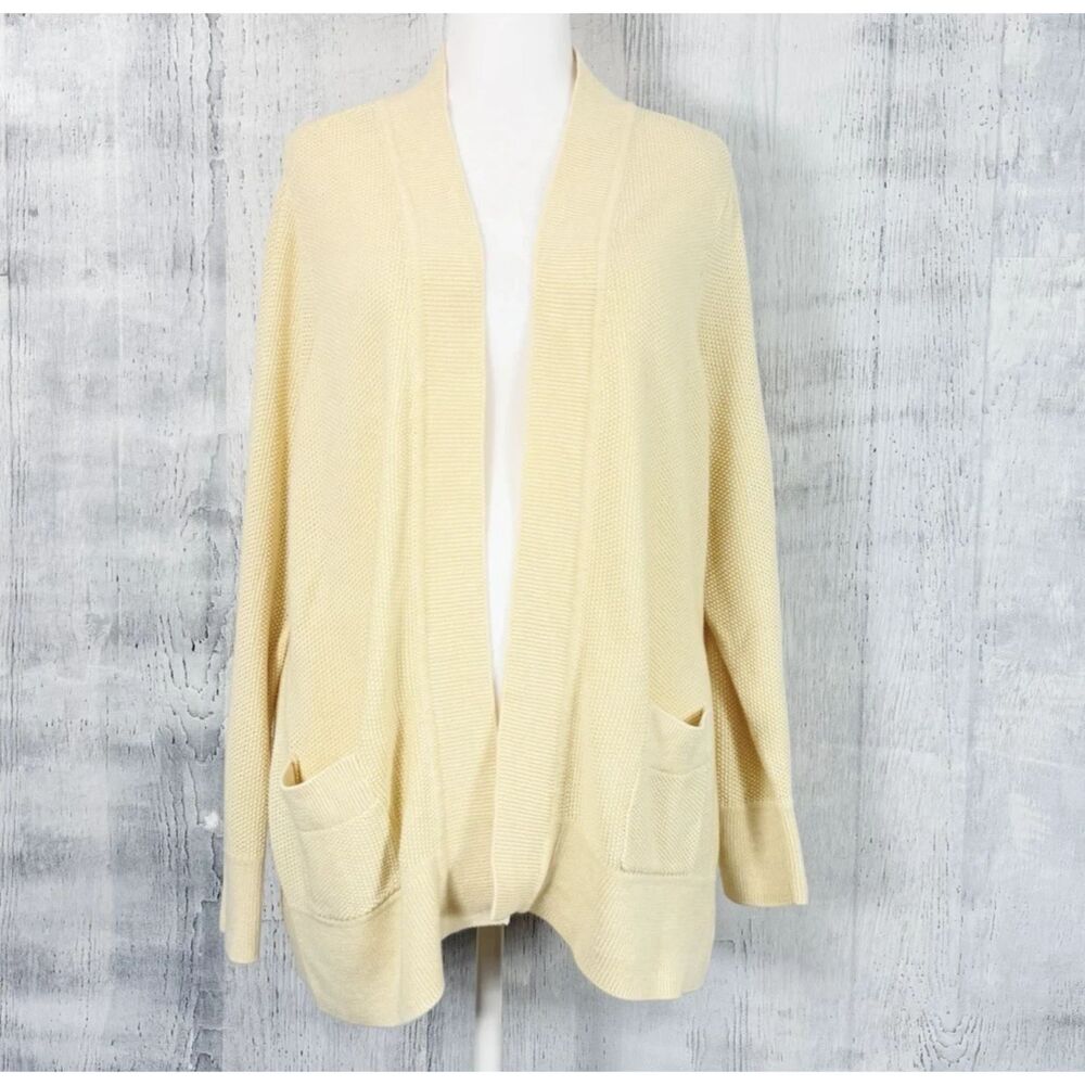 Appleseed’s Open Cardigan Women's 1X  Linen Blend Heather Yellow Sweater Pockets